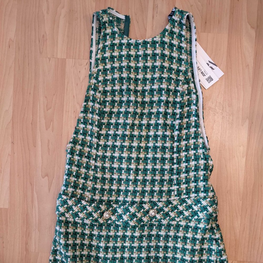 Green Textured Pattern Short Dress XS
